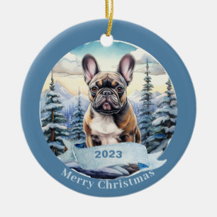 Décoration En Céramique Chien d'aquarelle français de Chien Noël