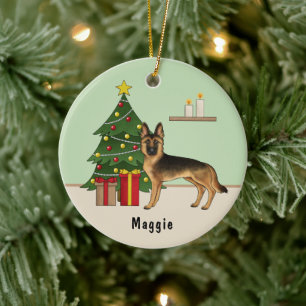 Décoration En Céramique Chien de berger allemand noir et feu arbre de Noël