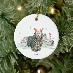 Décoration En Céramique Chien de berger Bergamasco Aquarelle   Monogramme