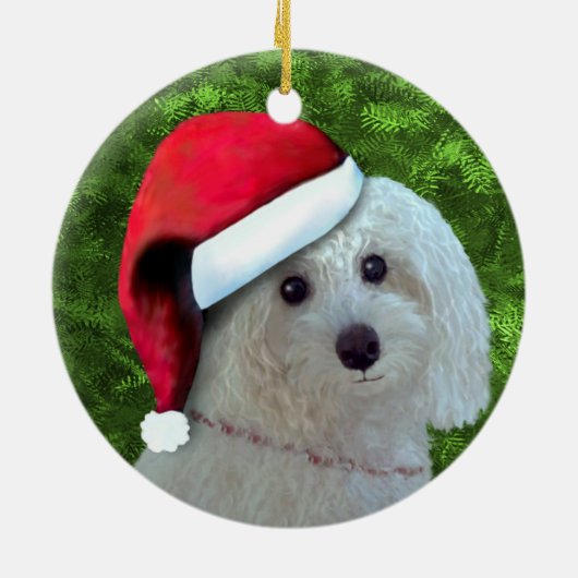 Décoration En Céramique Chien de caniche blanc de Noël (Dos)