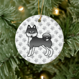 Décoration En Céramique Chien de dessin animé mignon Alaskan Klee Kai noir