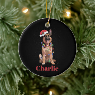 Décoration En Céramique Chien de Noël Berger Allemand Nom Personnalisé