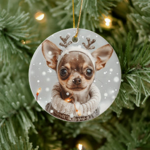 Décoration En Céramique Chien de Noël Chihuahua Reindeer