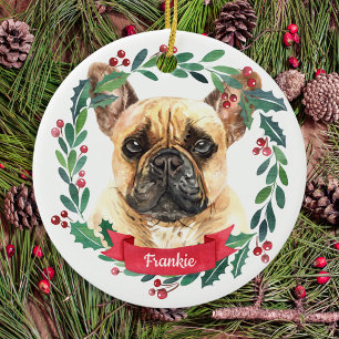 Décoration En Céramique Chien de Noël Elégant Aquarelle Français