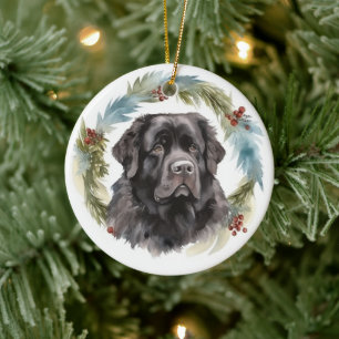 Décoration En Céramique Chien de Noël festif de Terre-Neuve