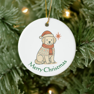 Décoration En Céramique Chien de Noël mignon Chiot d'hiver scandinave