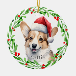 Décoration En Céramique Chien de Noël Pembroke Welsh Corgi Vacances Animau
