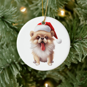Décoration En Céramique Chien de Noël personnalisé amusant Pomeranian