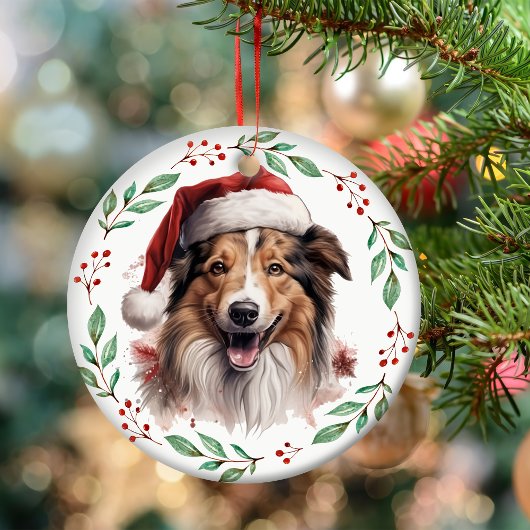 Décoration En Céramique Chien de Noël Rough Collie Personnalisé