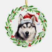 Décoration En Céramique Chien de Noël Sibérien Husky Santa Hat (Devant)