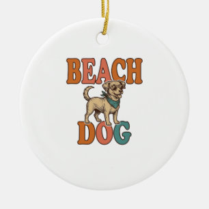 Décoration En Céramique Chien de plage gravure vintage graphisme_1