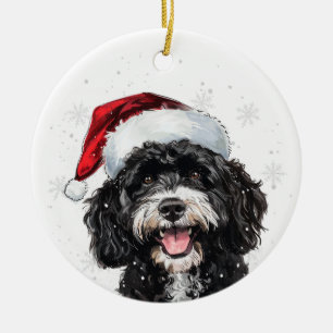 Décoration En Céramique Chien d'eau portugais heureux Noël personnalisé