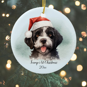 Décoration En Céramique Chien d'eau portugais premier Noël personnalisé