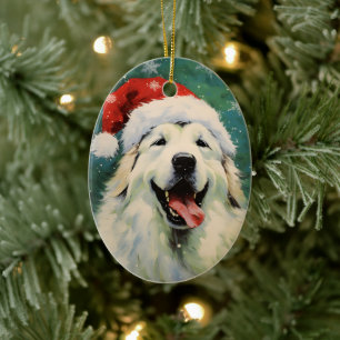 Décoration En Céramique Chien des Pyrénées de Noël pinceau peinture artwor