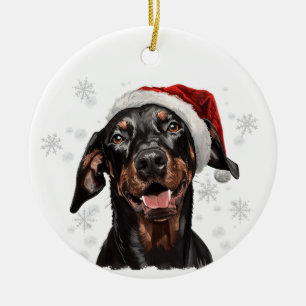 Décoration En Céramique Chien Dobermann Noël Personnalisé