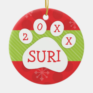 Décoration En Céramique Chien Empreinte de patte Noël Rouge & Vert Année p
