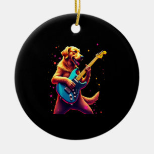 Décoration En Céramique Chien Golden Retriever Jouant de la Guitare Électr