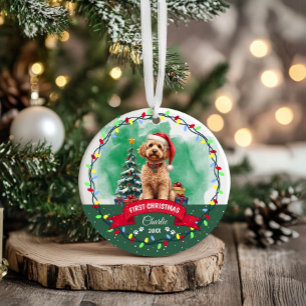 Décoration En Céramique Chien Goldendoodle Mignon Aquarelle Noël Animal de