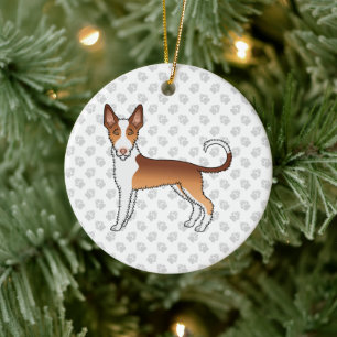 Décoration En Céramique Chien Ibizan à poil dur rouge et blanc & empreinte