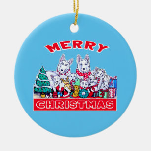 Décoration En Céramique Chien Joyeux Noël Blanc Berger Fête GSD Fun