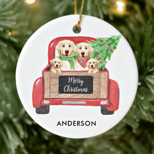 Décoration En Céramique Chien Labrador Jaune Camion de Noël Rouge Vintage