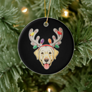 Décoration En Céramique Chien Labrador Renne Bois de Cerf Lumières de Noël