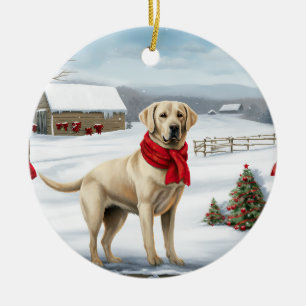 Décoration En Céramique Chien Labrador Retriever dans la neige de Noël