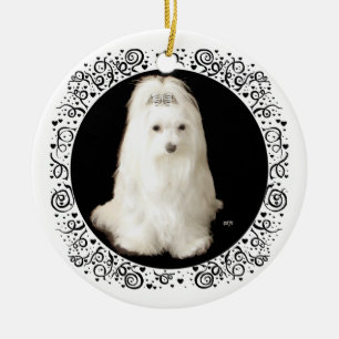 Décoration En Céramique Chien maltais sur fond noir