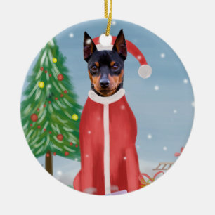 Décoration En Céramique Chien minuscule à insch en neige avec cadeaux de N