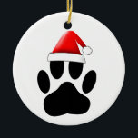 Décoration En Céramique Chien Pawprint Santa Hat<br><div class="desc">Empreinte de patte de chien de dessin en noir. L'ornement de Noël personnalisé. Version casquette du Père Noël. Idée cadeau pour les amoureux de les chiens.</div>