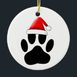 Décoration En Céramique Chien Pawprint Santa Hat<br><div class="desc">Empreinte de patte de chien de dessin en noir. L'ornement de Noël personnalisé. Version casquette du Père Noël. Idée cadeau pour les amoureux de les chiens.</div>