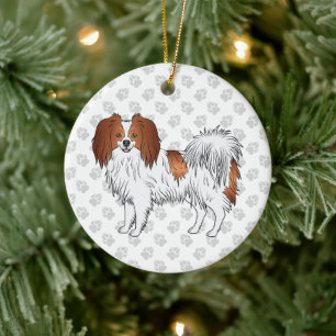 Décoration En Céramique Chien Phalène rouge et blanc avec des pattes grise
