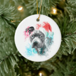 Décoration En Céramique Chien Pitbull avec chapeau de Père Noël<br><div class="desc">Un joli ornement de Noël avec une illustration peinte à la main d'un pit-bull gris avec chapeau santa. Parfait pour les amoureux de les chiens !</div>