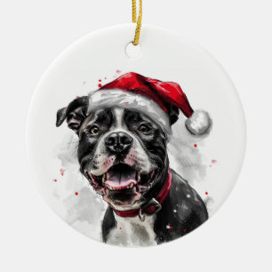 Décoration En Céramique Chien Pitbull Noël Personnalisé