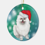 Décoration En Céramique Chien Poméranien blanc Rouge Père Noël (Gauche)