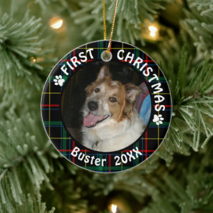 Décoration En Céramique Chien premier Noël 2-Photo Plaid à 2 faces