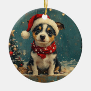 Décoration En Céramique Chien Rat Terrier Noël Vintage Plage