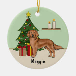 Décoration En Céramique Chien Retriever Golden Rouge Avec Arbre de Noël Ve