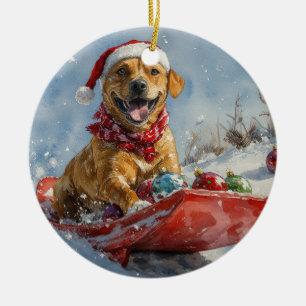 Décoration En Céramique Chien Rhodesian Ridgeback dans un traîneau de Noël