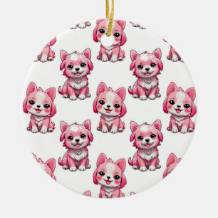 Décoration En Céramique Chien rose Motif design - blanc