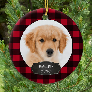 Décoration En Céramique Chien Russe Rouge Plaid Noël Chiot Pet Photo