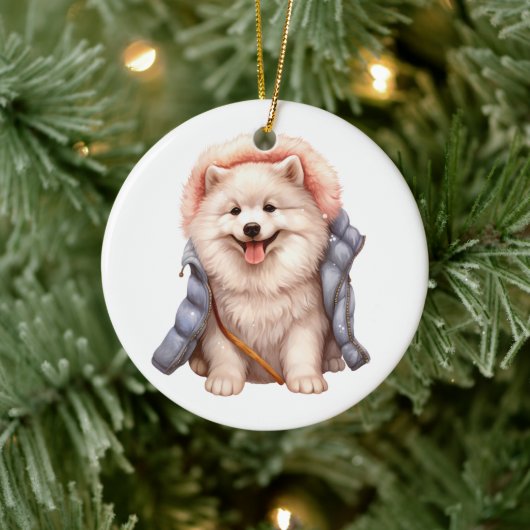 Décoration En Céramique Chien Samoyé personnalisé (Arbre)
