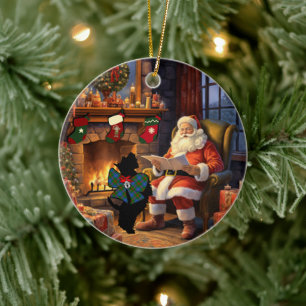 Décoration En Céramique Chien Scottie Agnew & Père Noël Personnalisé