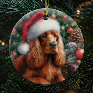 Décoration En Céramique Chien Sussex Spaniel Noël aquarelle