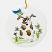 Décoration En Céramique Chien tacheté avec un oiseau (Devant)