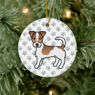 Décoration En Céramique Chien Terrier Jack Russell à poil dur blanc et fau