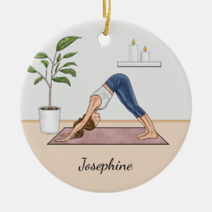 Décoration En Céramique Chien tête en bas Yoga Femme et nom personnalisé