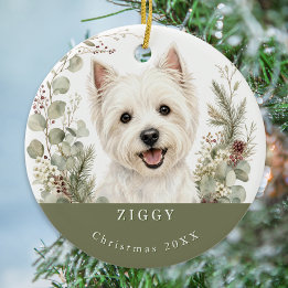 Décoration En Céramique Chien West Highland Terrier Westie Photo Noël