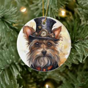 Décoration En Céramique Chien Yorkshire Terrier Steampunk