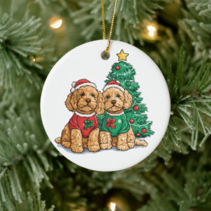 Décoration En Céramique Chiens de Noël Goldendoodle